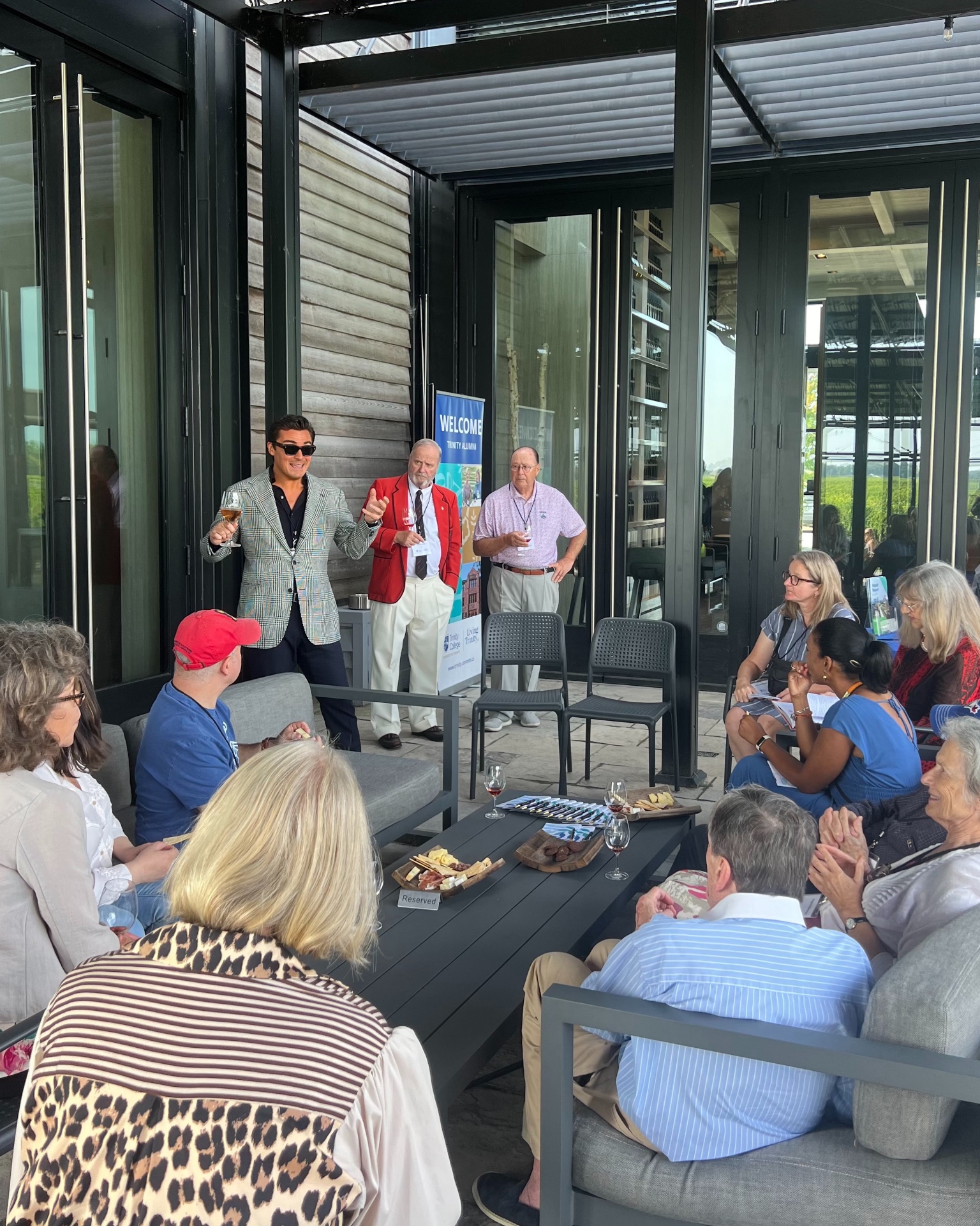 Weston welcoming Trinity College alumni at a Niagara winery